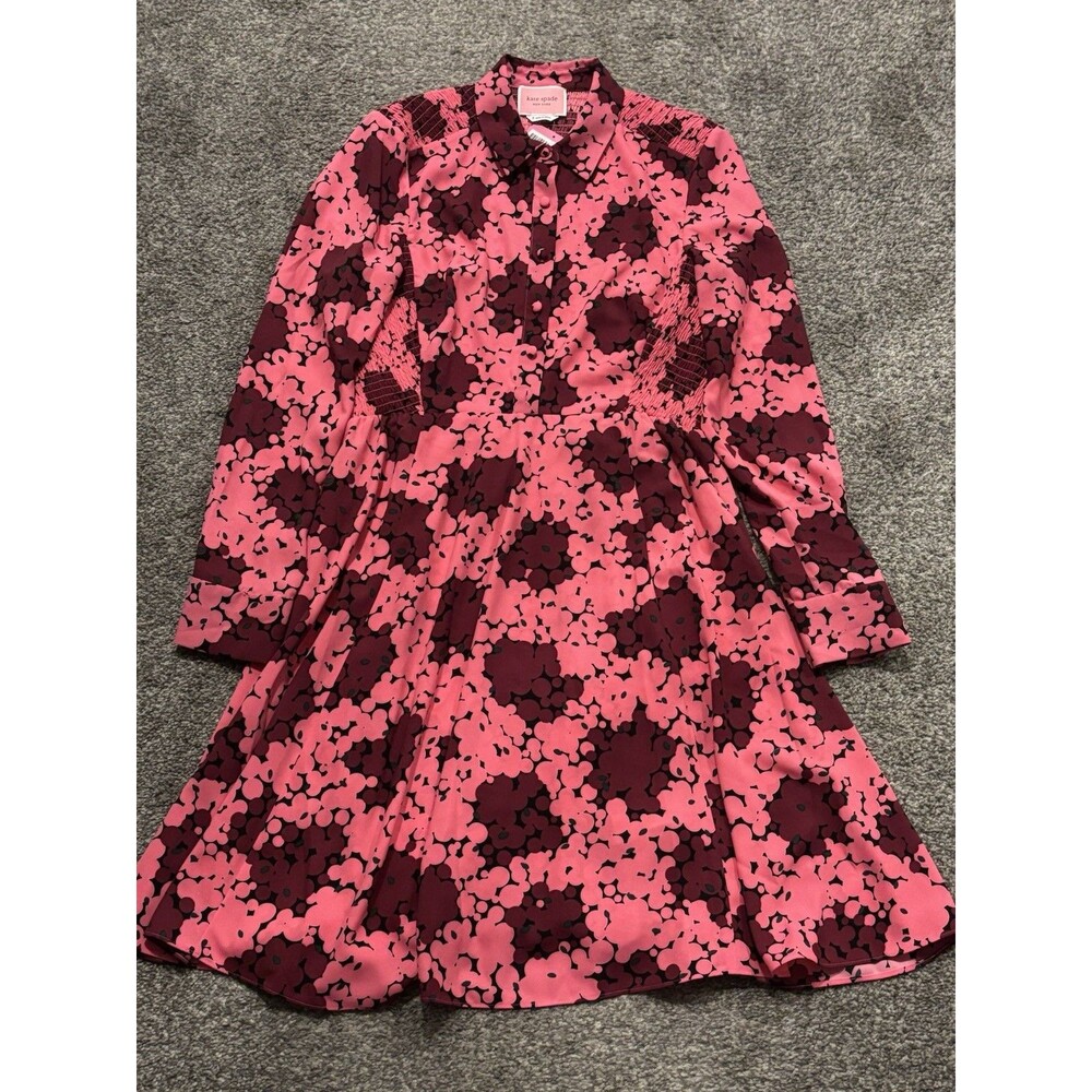 Kate Spade New York Bubble Dot Smocked Shirt Dress Size 8‎ Pink New